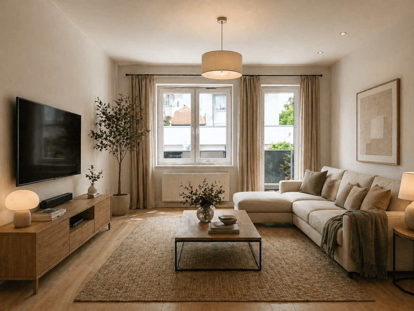KI Virtual Staging – Kompakter Wohnraum nach der Möblierung